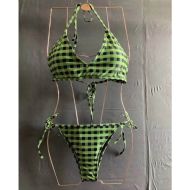 Fendi Reversible Halterneck Bikini Women Checkered FF Motif Lycra Green/Black