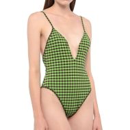 Fendi Reversible V-neck Swimsuit Women Checkered FF Motif Lycra Green/Black