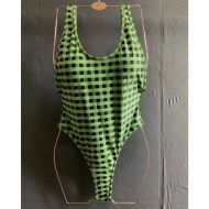 Fendi Reversible Swimsuit Women Checkered FF Motif Lycra Green/Black