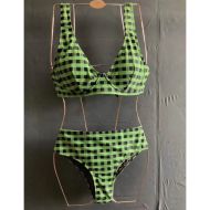 Fendi Reversible Underwear Set Women Checkered FF Motif Lycra Green/Brown