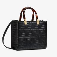Fendi Small Sunshine Shopper Bag In FF Motif Nappa Leather Black