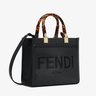 Fendi Small Sunshine Shopper Bag In ROMA Logo Calf Leather Black