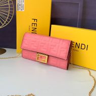 Fendi Baguette Chain Wallet In FF Motif Nappa Leather Pink