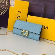Fendi Baguette Chain Wallet In FF Motif Nappa Leather Sky Blue