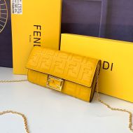 Fendi Baguette Chain Wallet In FF Motif Nappa Leather Yellow