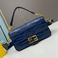 Fendi Baguette Bag In Crocodile Leather Blue
