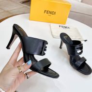 Fendi Baguette Heeled Slides In Leather Black