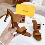 Fendi Baguette Heeled Slides In Leather Brown
