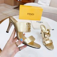 Fendi Baguette Heeled Slides In Leather Gold
