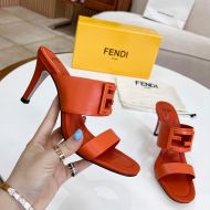 Fendi Baguette Heeled Slides In Leather Orange
