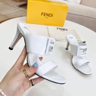 Fendi Baguette Heeled Slides In Leather White