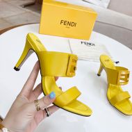 Fendi Baguette Heeled Slides In Leather Yellow