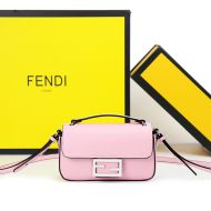 Fendi Baguette Phone Pouch In Nappa Leather and Fabric Pink