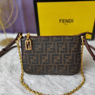 Fendi Baguette Pouch with Chain In FF Motif Fabric Brown/Burgundy