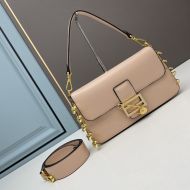 Fendi Baguette Bag In Calf Leather with Fendace Pin Brooches Pink