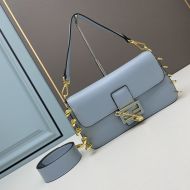 Fendi Baguette Bag In Calf Leather with Fendace Pin Brooches Sky Blue