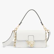 Fendi Baguette Bag In Calf Leather with Fendace Pin Brooches White