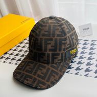 Fendi Baseball Cap In FF Motif Cotton with Patch Brown/Gold