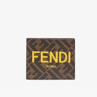 Fendi Bi-fold Wallet In ROMA Logo FF Motif Fabric Brown