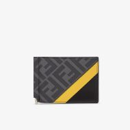 Fendi Bill Clip In FF Motif Fabric Black/Yellow