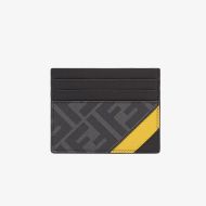 Fendi Card Holder In FF Motif Fabric Black/Yellow