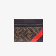 Fendi Card Holder In FF Motif Fabric Black/Red