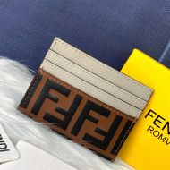 Fendi Card Holder In FF Motif Calf Leather Grey