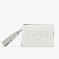 Fendi Clutch Pack In Roma Logo FF Motif Fabric White