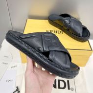 Fendi Crossover Slides Women FF Motif Leather Black