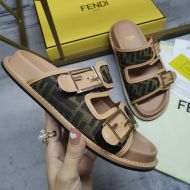Fendi Feel Slides In FF Motif Fabric Brown