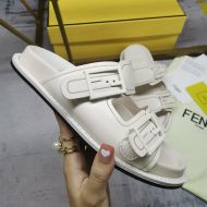 Fendi Feel Slides In Leather White