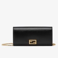 Fendi FF Continental Wallet With Chain In Calf Leather Black