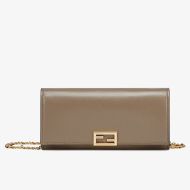 Fendi FF Continental Wallet With Chain In Calf Leather Grey