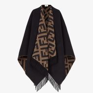 Fendi FF Reversible Poncho In Wool and Cashmere Black