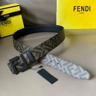 Fendi FF Buckle Reversible Belt In FF Motif Fabric and Calfskin Brown