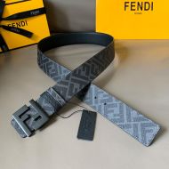 Fendi FF Buckle Reversible Belt In FF Motif Fabric and Calfskin Grey