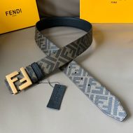 Fendi FF Buckle Reversible Belt In FF Motif Fabric and Calfskin Brown/Gold