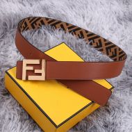 Fendi FF Buckle Reversible Belt In FF Motif Fabric and Nappa Leather Brown/Gold