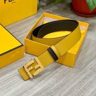 Fendi FF Buckle Reversible Belt In Calfskin Yellow/Gold