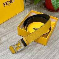 Fendi FF Buckle Reversible Belt In Calfskin Yellow/Silver