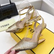 Fendi First High Heel Slingbacks In Calf Leather with Sequins Embroidery Gold