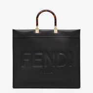 Fendi Large Sunshine Shopper Bag In ROMA Logo Calf Leather Black