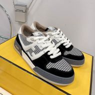 Fendi Match Compact Sneakers In Suede and Houndstooth Motif Fabric Black