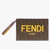 Fendi Medium Flat Clutch In Roma Logo FF Motif Fabric Brown