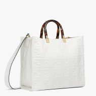 Fendi Medium Sunshine Shopper Bag In FF Motif Nappa Leather White