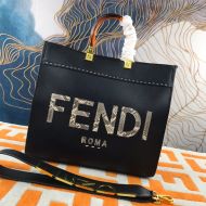 Fendi Medium Sunshine Shopper Bag In Python ROMA Logo Calf Leather Black
