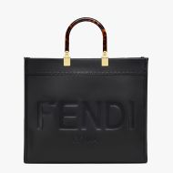 Fendi Medium Sunshine Shopper Bag In ROMA Logo Calf Leather Black