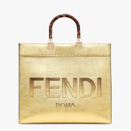 Fendi Medium Sunshine Shopper Bag In ROMA Logo Calf Leather Gold