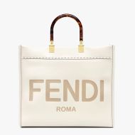 Fendi Medium Sunshine Shopper Bag In ROMA Logo Calf Leather White