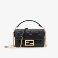Fendi Mini Baguette Bag In FF Motif Nappa Leather Black
